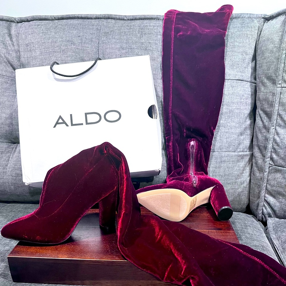 Brand new, never worn Aldo thigh high red velvet boots